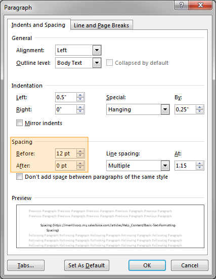 Basic Text Formatting: Spacing